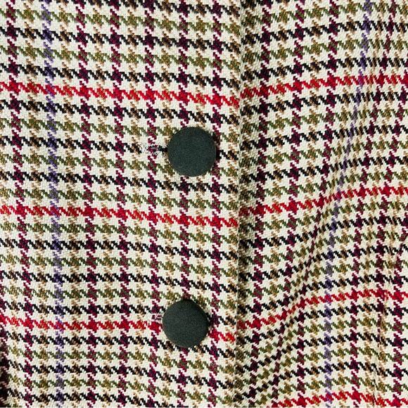 Vintage tan red green houndstooth preppy light academia button blazer jacket 10 - Picture 4 of 6
